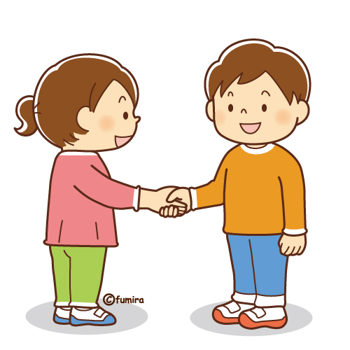友だちと握手をする子どものイラスト（ソフト）