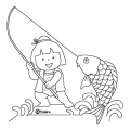 鯉を釣り上げる金太郎のイラスト(ぬりえ) 鯉を釣り上げる金太郎のイラスト(ぬりえ)