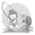 鯉を釣り上げる金太郎のイラスト(モノクロ) 鯉を釣り上げる金太郎のイラスト(モノクロ)