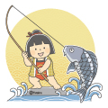 鯉を釣り上げる金太郎のイラスト(カラー) 鯉を釣り上げる金太郎のイラスト(カラー)