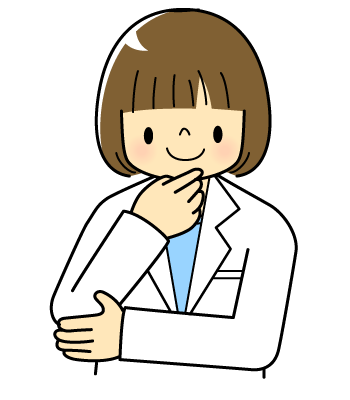 女医さんのイラスト１・若いかわいいお医者さん（カラー）・あごに手をあてる。笑顔