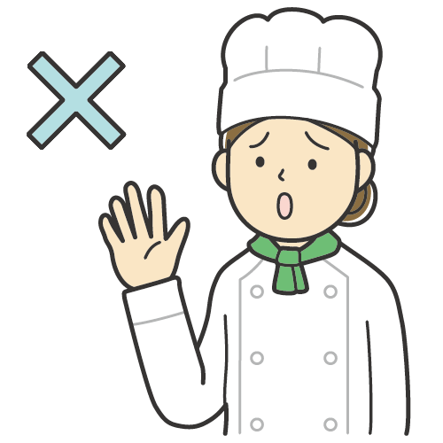 説明をする女性のイラスト・コックコートにコック帽・料理人・シェフ・カラーイラスト・笑顔