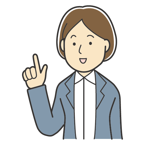 説明をする女性のイラスト・スーツ・ジャケット・ショートヘア・笑顔