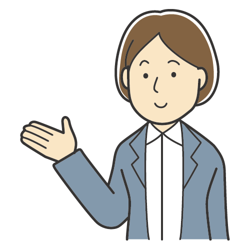 説明をする女性のイラスト・スーツ・ジャケット・ショートヘア・笑顔