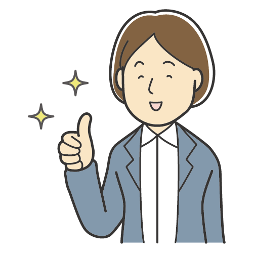 説明をする女性のイラスト・スーツ・ジャケット・ショートヘア・笑顔