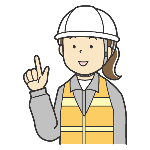 説明をする女性のイラスト・ヘルメットをつけて作業着・安全ベストを着用した女性・笑顔