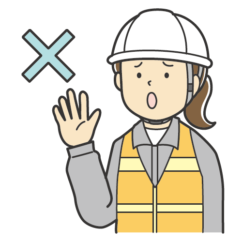 説明をする女性のイラスト・ヘルメットをつけて作業着・安全ベストを着用した女性・笑顔