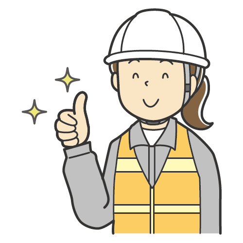 説明をする女性のイラスト・ヘルメットをつけて作業着・安全ベストを着用した女性・笑顔