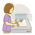 Illustration of the female employees to take a copy
