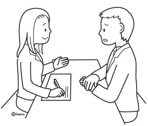 カウンセリングを受ける・相談をする男性のイラスト（ぬりえ）