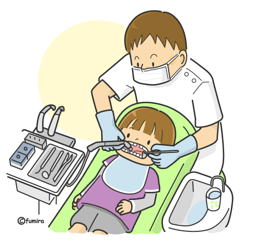 歯医者で治療を受ける子どものイラスト カラー 子供と動物のイラスト屋さん わたなべふみ