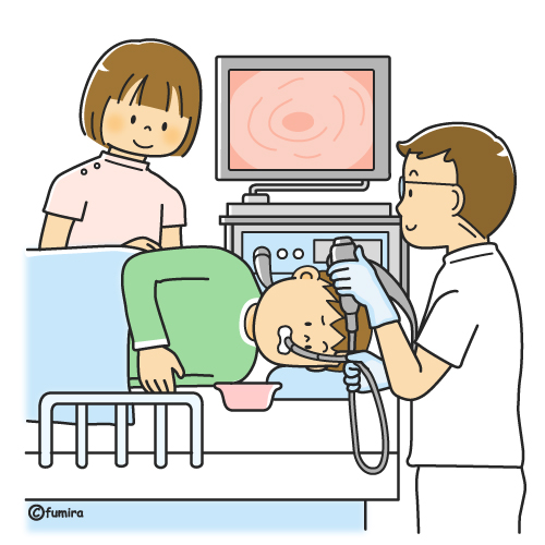 内視鏡・胃カメラの検査を受ける男性のイラスト（カラー）