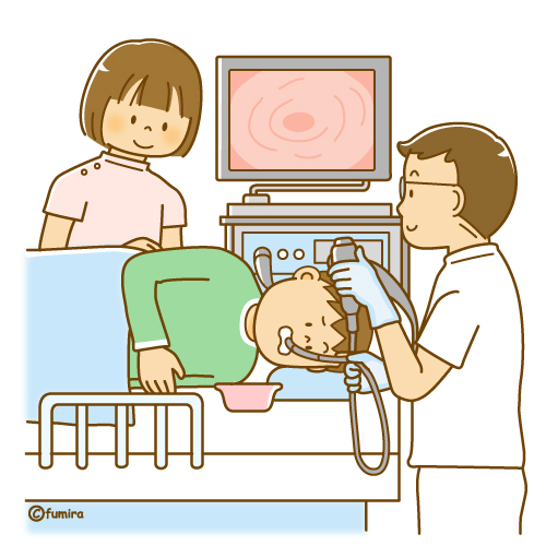 内視鏡・胃カメラの検査を受ける男性のイラスト（ソフト）