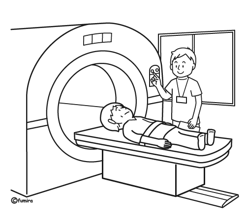 MRI・検査を受ける男性のイラスト（ぬりえ）