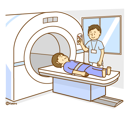 MRI・検査を受ける男性のイラスト（ソフト