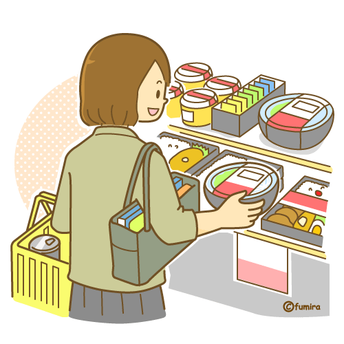 コンビニで買い物をする女性のイラスト ソフト 子供と動物のイラスト屋さん わたなべふみ