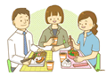 Illustration of the female employees to eat lunch