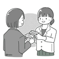Illustration of female employees to exchange business cards