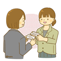 Illustration of female employees to exchange business cards