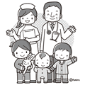 小児科の先生と子どものイラスト(モノクロ)