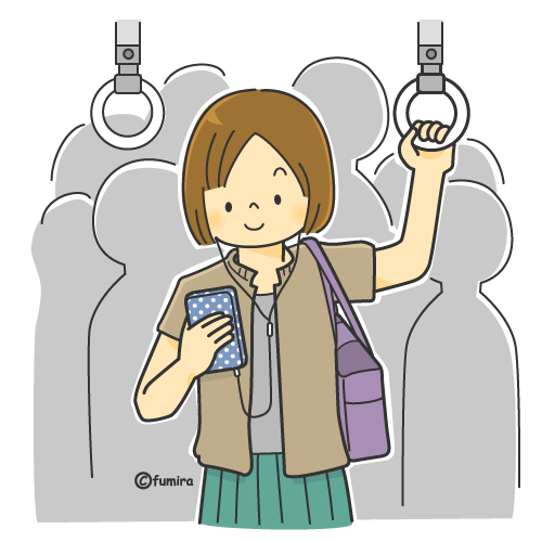 通勤電車 バスに乗る女性のイラスト カラー 子供と動物のイラスト屋さん わたなべふみ