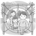 茅の輪をくぐるこどもたちのイラスト(モノクロ) 茅の輪をくぐるこどもたちのイラスト(モノクロ)