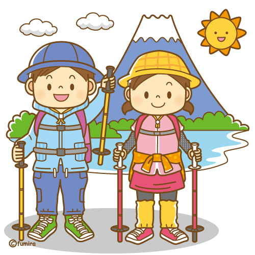 山開き 富士山に登る子どもたちのイラスト ソフト 子供と動物のイラスト屋さん わたなべふみ