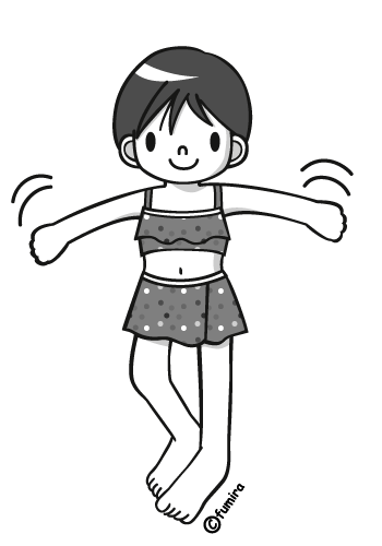 女の子 水着 モノクロ 子供と動物のイラスト屋さん わたなべふみ