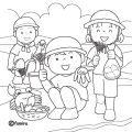 海岸で潮干狩りを楽しむ子どもたちのイラスト(ぬりえ) 海岸で潮干狩りを楽しむ子どもたちのイラスト(ぬりえ)