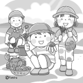 海岸で潮干狩りを楽しむ子どもたちのイラスト(モノクロ) 海岸で潮干狩りを楽しむ子どもたちのイラスト(モノクロ)