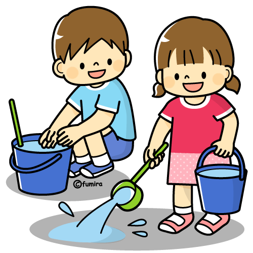 打ち水・水まきをする子どもたちのイラスト（カラー）