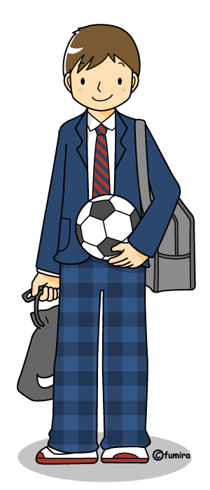 サッカーボールを持つ男子中学生 カラー 子供と動物のイラスト屋さん わたなべふみ