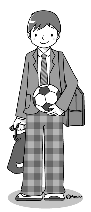 サッカーボールを持つ男子中学生（モノクロ）