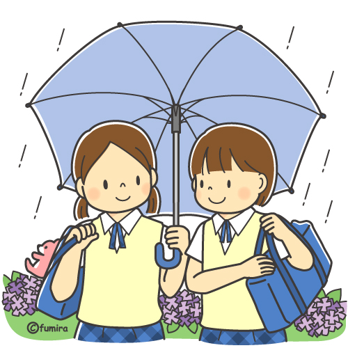 傘をさす女子中学生のイラスト（カラー）