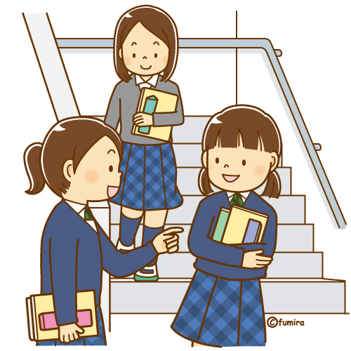 教室を移動する女子中学生のイラスト ソフト 子供と動物のイラスト屋さん わたなべふみ