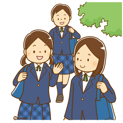 登校する中学生女子のイラスト ソフト 子供と動物のイラスト屋さん わたなべふみ