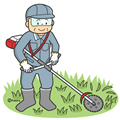 芝刈りをする男性のイラスト（カラー）