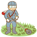 芝刈りをする男性のイラスト（ソフト）