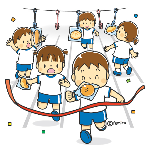 パン食い競走をする子どもたちのイラスト（カラー）
