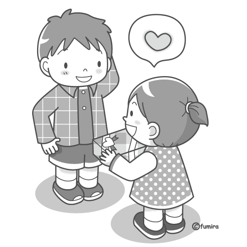 幼稚園のバレンタイン（モノクロ）