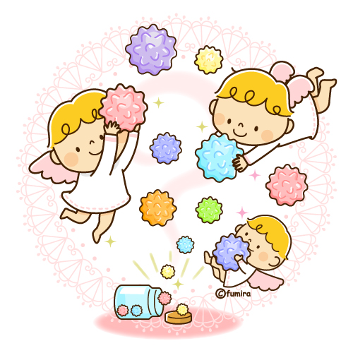 金平糖と天使のイラスト ソフト 子供と動物のイラスト屋さん わたなべふみ